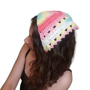 Multicolor Crochet Bandana HANDMADE One Size Cottagecore Kidcore Triangle NEW